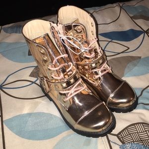 Little Girls Studded Rose Gold Combat Boots